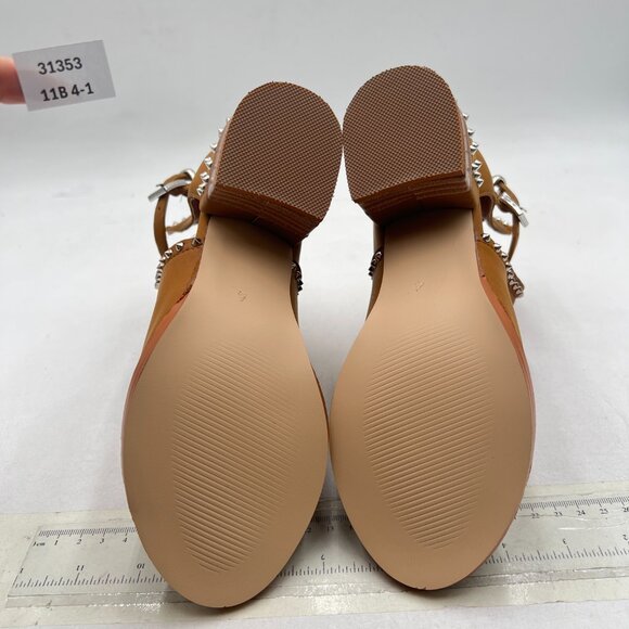 FSJ Brown Rivets Peep Open Toe Cut Out Buckle Ankle Bootie Block Low Heel Sandal - Picture 7 of 8